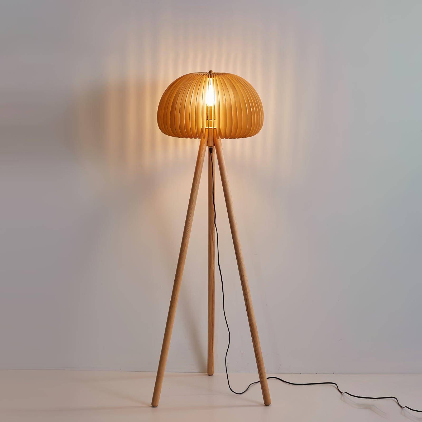 Modern Wooden Pumpkin Floor Lamp Handcrafted Wood Standing Light for Living Room and Bedroom