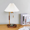 Retro Wooden Bedside Table Lamp with Pleated Fabric Shade Mid Century Modern Desk Light