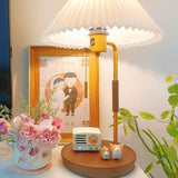 Retro Wooden Bedside Table Lamp with Pleated Fabric Shade Mid Century Modern Desk Light