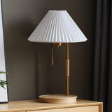 Retro Wooden Bedside Table Lamp with Pleated Fabric Shade Mid Century Modern Desk Light