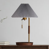 Retro Wooden Bedside Table Lamp with Pleated Fabric Shade Mid Century Modern Desk Light