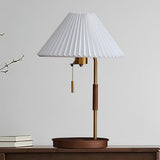 Retro Wooden Bedside Table Lamp with Pleated Fabric Shade Mid Century Modern Desk Light