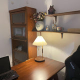 Retro Wooden Bedside Table Lamp with Pleated Fabric Shade Mid Century Modern Desk Light