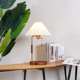 Retro Wooden Bedside Table Lamp with Pleated Fabric Shade Mid Century Modern Desk Light