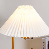 Retro Wooden Bedside Table Lamp with Pleated Fabric Shade Mid Century Modern Desk Light