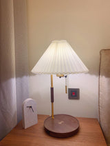 Retro Wooden Bedside Table Lamp with Pleated Fabric Shade Mid Century Modern Desk Light