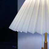 Retro Wooden Bedside Table Lamp with Pleated Fabric Shade Mid Century Modern Desk Light