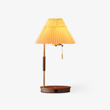 Retro Wooden Bedside Table Lamp with Pleated Fabric Shade Mid Century Modern Desk Light