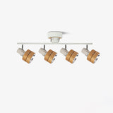 Modern 4 Light Adjustable Wooden Spot Ceiling Lamp with Oak Walnut Finish for Interior Decor