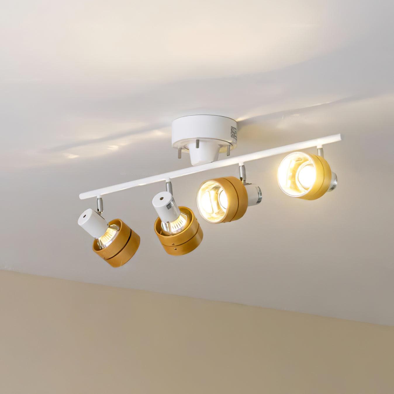 Modern 4 Light Adjustable Wooden Spot Ceiling Lamp with Oak Walnut Finish for Interior Decor