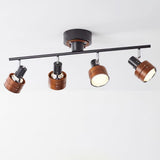 Modern 4 Light Adjustable Wooden Spot Ceiling Lamp with Oak Walnut Finish for Interior Decor