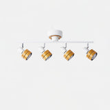Modern 4 Light Adjustable Wooden Spot Ceiling Lamp with Oak Walnut Finish for Interior Decor