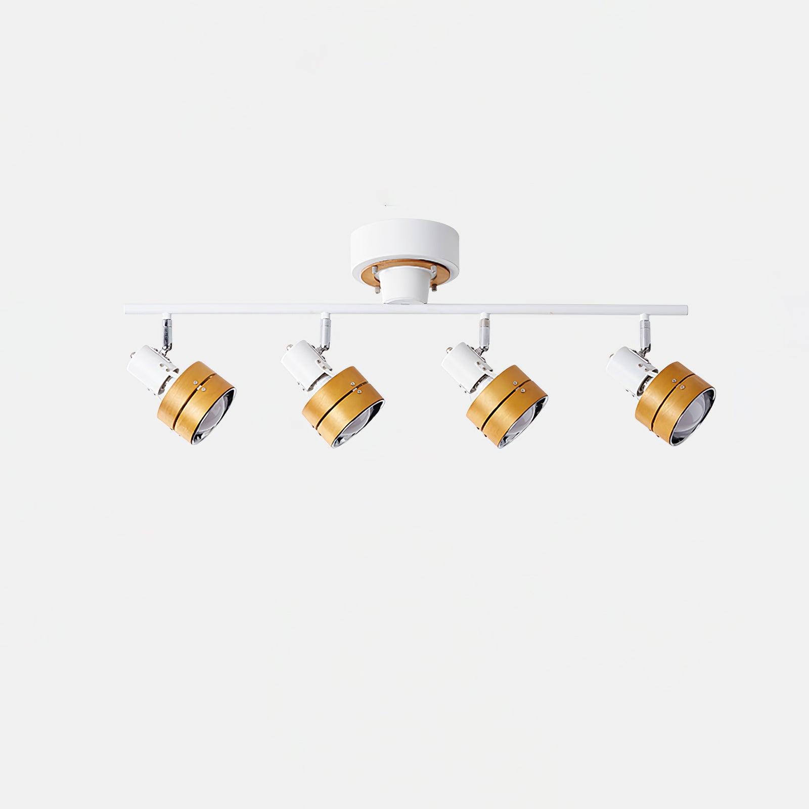Modern 4 Light Adjustable Wooden Spot Ceiling Lamp with Oak Walnut Finish for Interior Decor