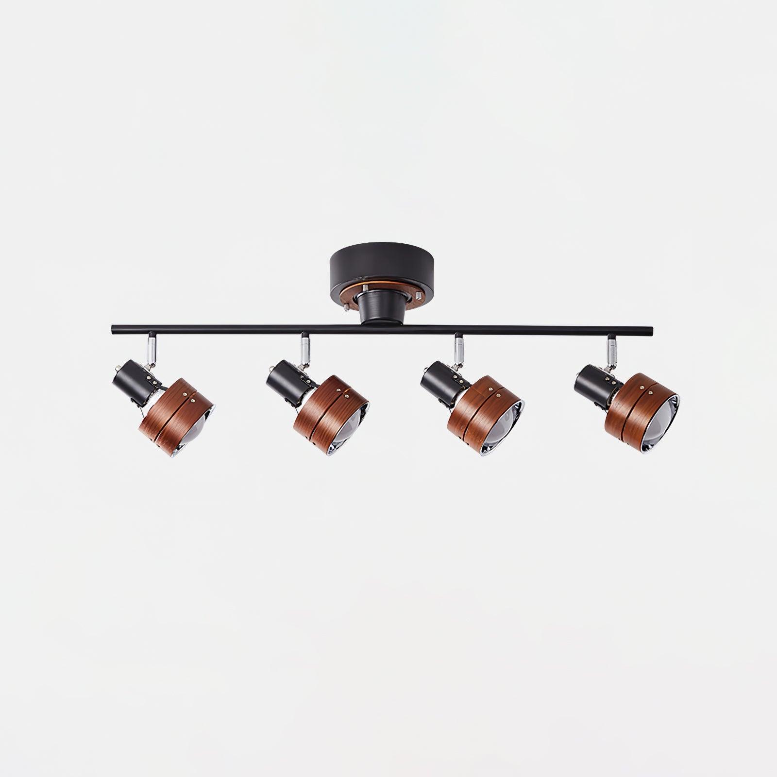 Modern 4 Light Adjustable Wooden Spot Ceiling Lamp with Oak Walnut Finish for Interior Decor