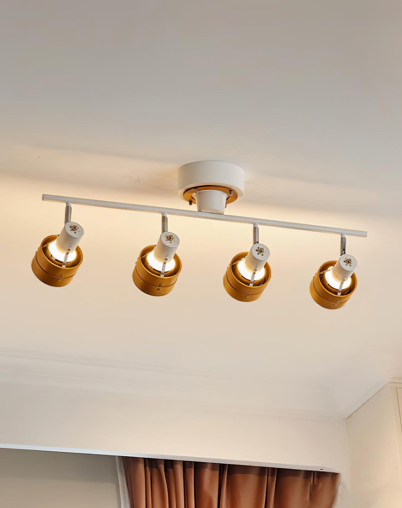 Modern 4 Light Adjustable Wooden Spot Ceiling Lamp with Oak Walnut Finish for Interior Decor
