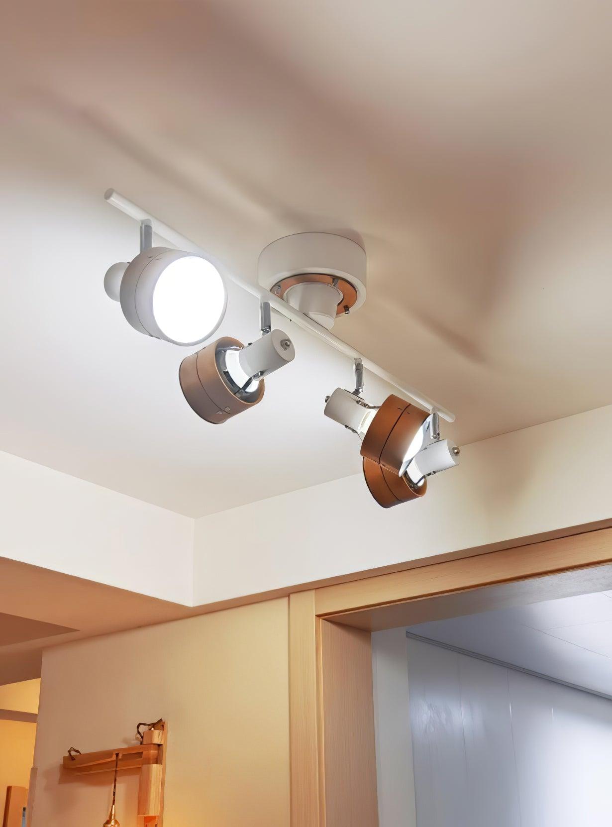 Modern 4 Light Adjustable Wooden Spot Ceiling Lamp with Oak Walnut Finish for Interior Decor