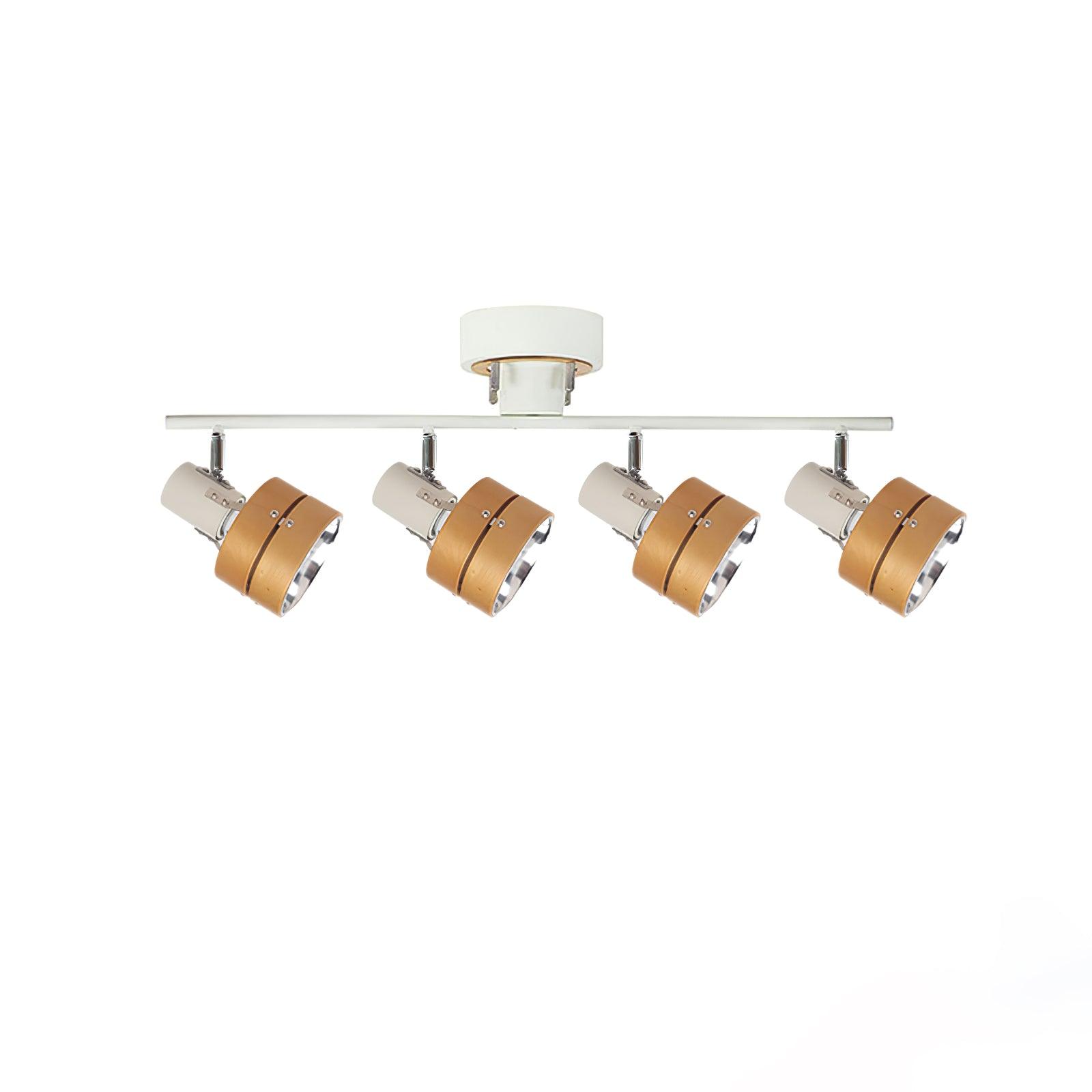 Modern 4 Light Adjustable Wooden Spot Ceiling Lamp with Oak Walnut Finish for Interior Decor