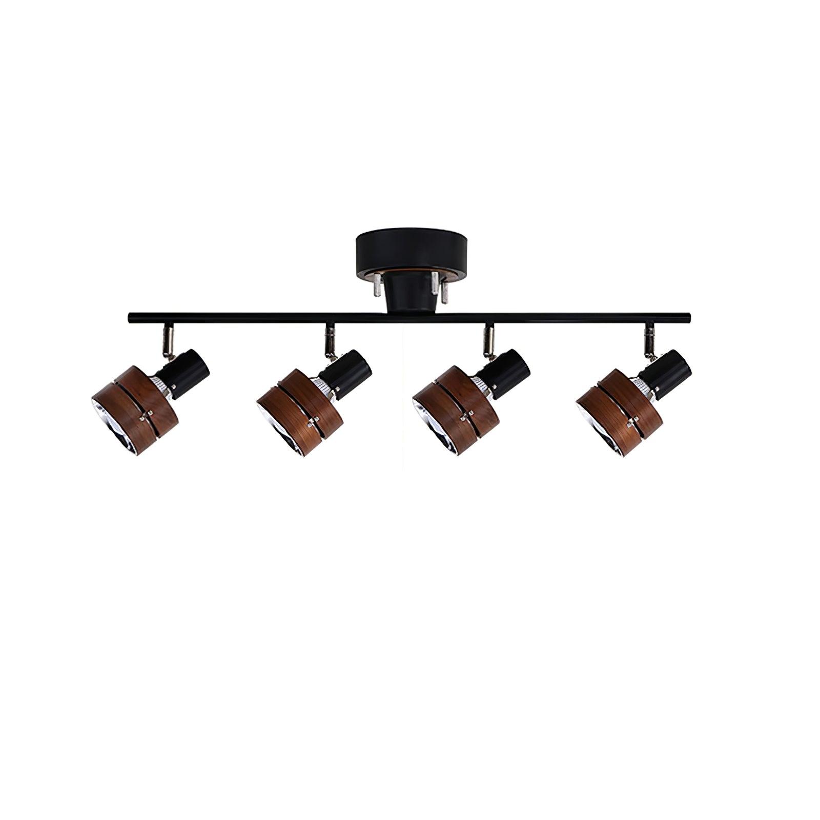 Modern 4 Light Adjustable Wooden Spot Ceiling Lamp with Oak Walnut Finish for Interior Decor