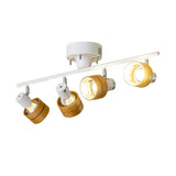 Modern 4 Light Adjustable Wooden Spot Ceiling Lamp with Oak Walnut Finish for Interior Decor