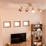 Modern 4 Light Adjustable Wooden Spot Ceiling Lamp with Oak Walnut Finish for Interior Decor