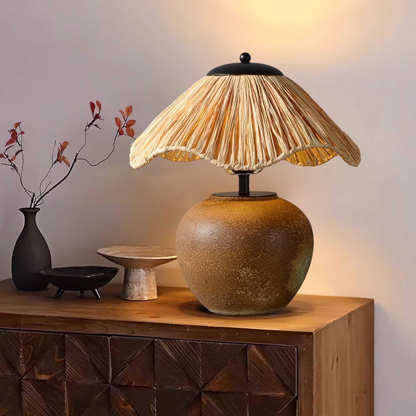contemporary-woven-ceramic-table-lamp-with-handcrafted-fabric-shade-for-bedroom-and-living-room-decor