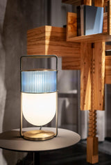 Xi Contemporary Glass Sphere Bedside Lamp with Metal Base for Bedroom Decor