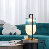 Xi Contemporary Glass Sphere Bedside Lamp with Metal Base for Bedroom Decor
