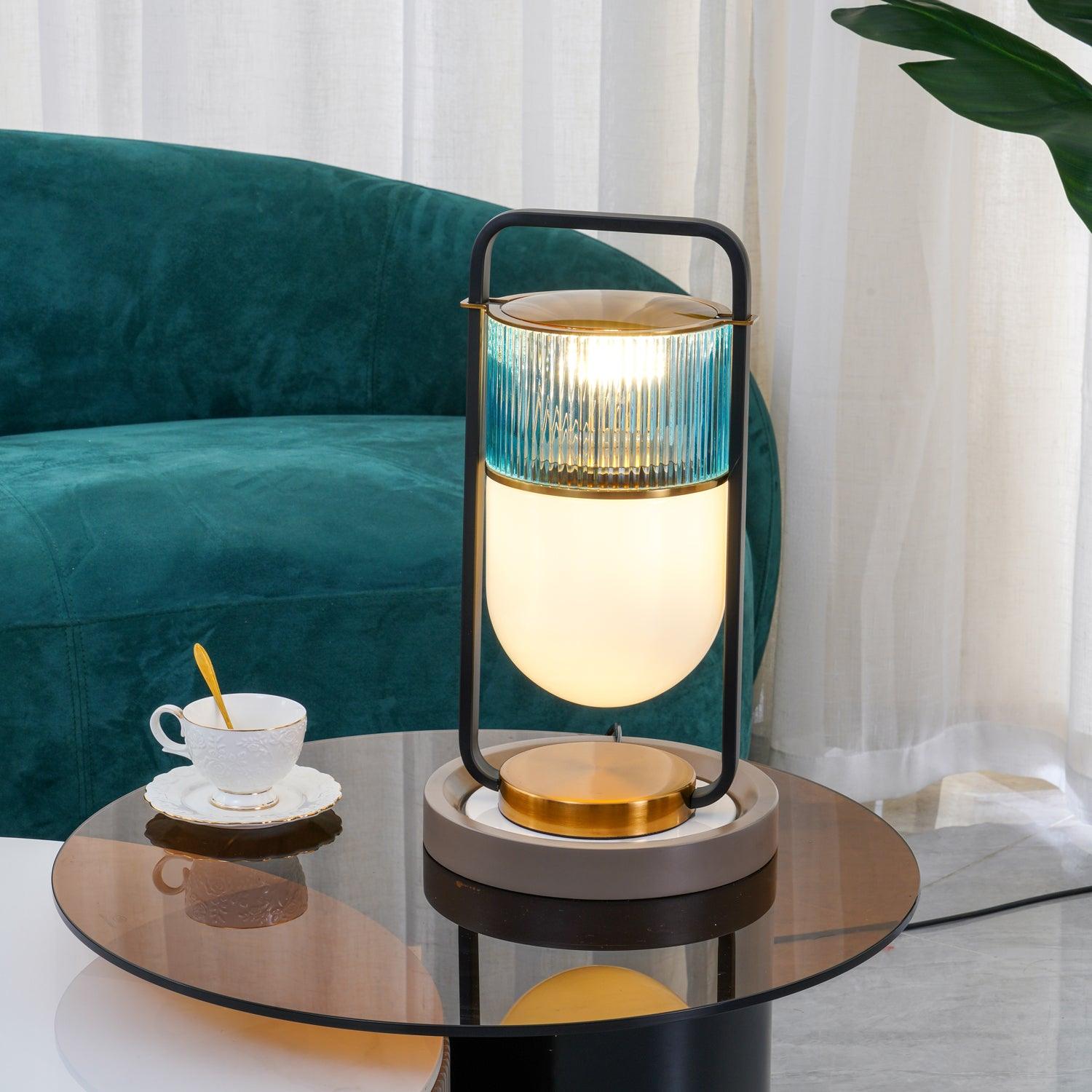 Xi Contemporary Glass Sphere Bedside Lamp with Metal Base for Bedroom Decor