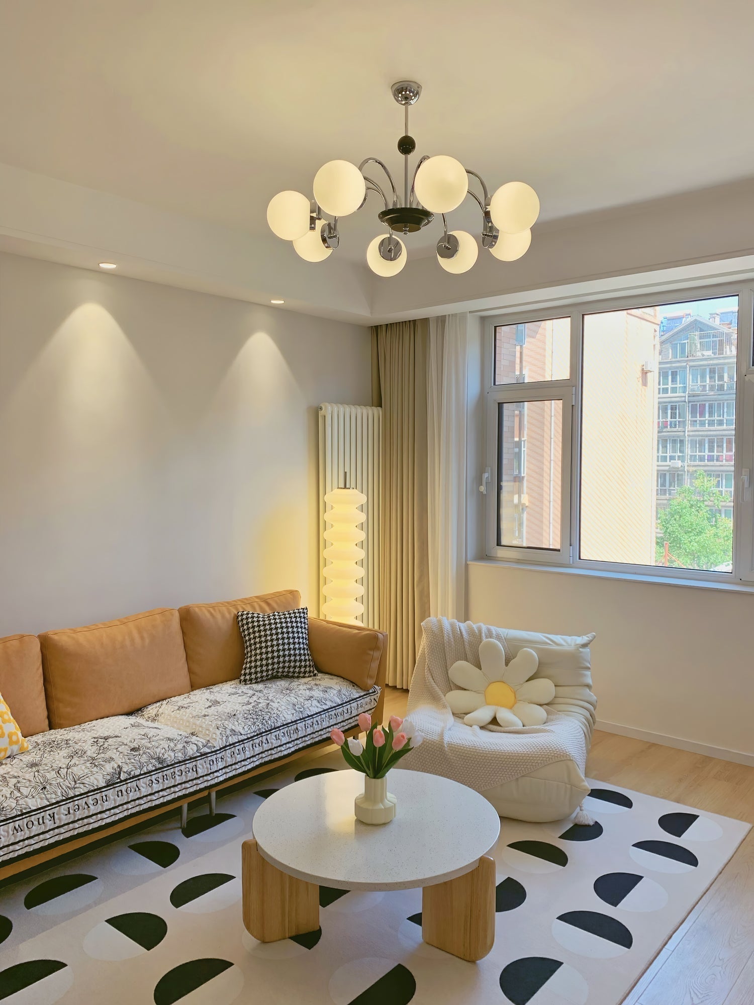 modern-mid-century-glass-globe-chandelier-with-metal-rod-frame-and-white-opal-shades