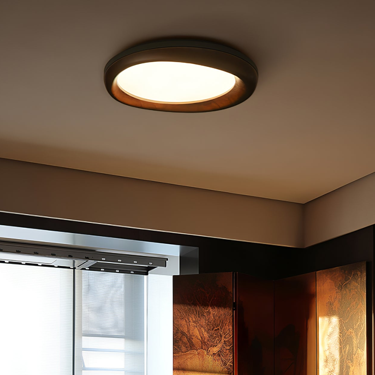 Zenova Modern Minimalist Wood Flush Mount LED Ceiling Light for Living Room