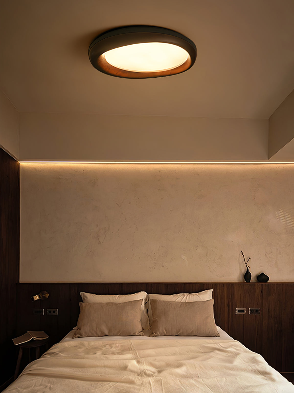 Zenova Modern Minimalist Wood Flush Mount LED Ceiling Light for Living Room
