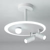 White Round LED Flush Mount Ceiling Light with Two Adjustable Spotlights
