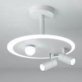 White Round LED Flush Mount Ceiling Light with Two Adjustable Spotlights