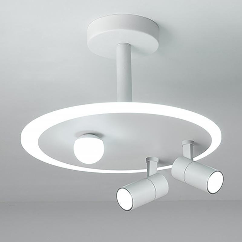 White Round LED Flush Mount Ceiling Light with Two Adjustable Spotlights