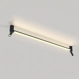 Modern LED Flush Mount Ceiling Light with Dual Rotatable Spotlights and Black Aluminum Frame