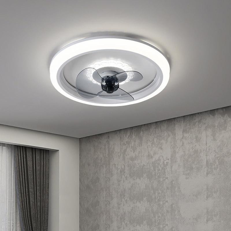 Modern 20 Inch Round Flush Mount LED Ceiling Fan with Remote Control and 3 Speed Settings Gray Acrylic