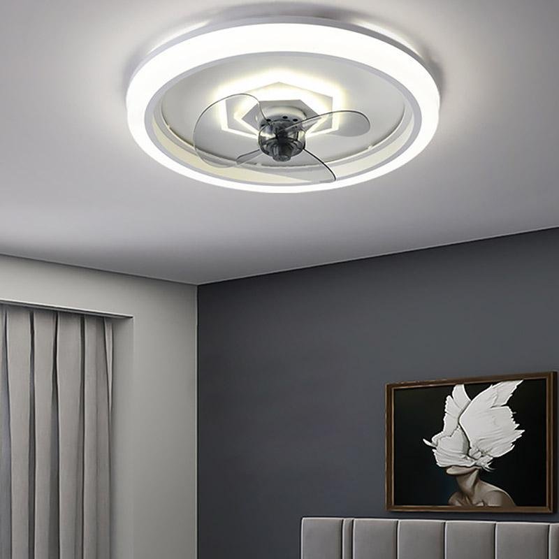 Modern 20 Inch Round Flush Mount LED Ceiling Fan with Remote Control and 3 Speed Settings Gray Acrylic