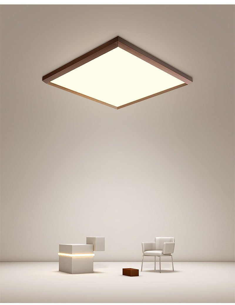 Modern Brown Square Flush Mount LED Ceiling Light Dimmable Geometric Lighting with Remote