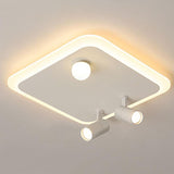 Modern Rectangular Dimmable LED Flush Mount Ceiling Light with Rotatable Spotlights for Living Room