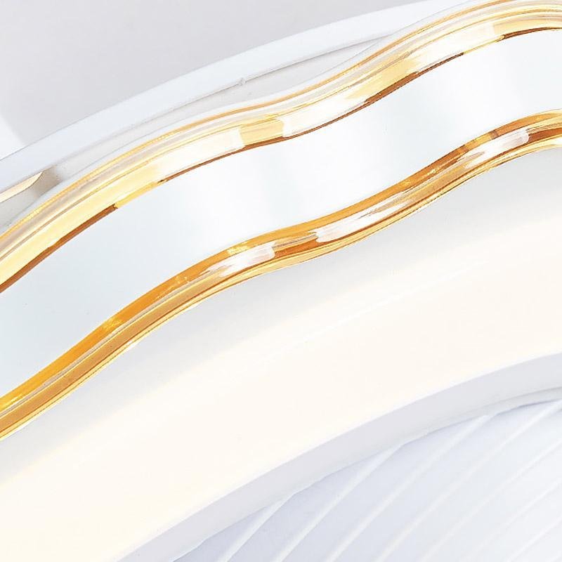 Modern White and Gold Crown Bladeless Flush Mount Ceiling Fan with Remote Control and LED Light