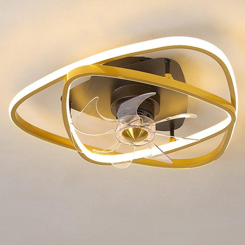 Industrial Gold Flush Mount Ceiling Fan with Integrated LED Light and 6 Speed Remote Control