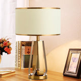 22 Inch Mid Century Modern Brushed Brass Geometric Table Lamp with White Linen Shade