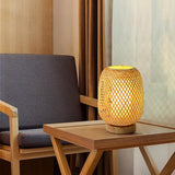 Japanese Hand Woven Rattan Table Lamp for Boho Bedroom Decor and Warm Ambient Lighting