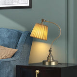 Modern Arched Metal Desk Lamp with Empire Pleated Linen Shade and Adjustable Arm