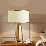 22 Inch Mid Century Modern Brushed Brass Geometric Table Lamp with White Linen Shade
