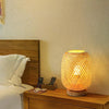 Japanese Hand Woven Rattan Table Lamp for Boho Bedroom Decor and Warm Ambient Lighting