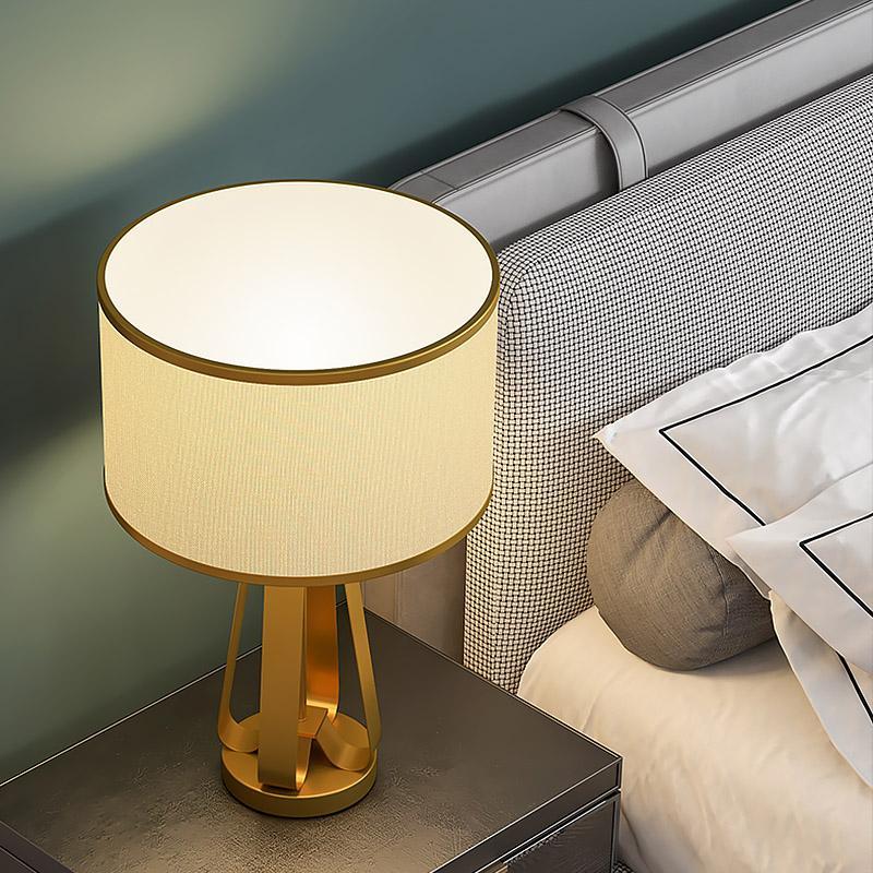 22 Inch Mid Century Modern Brushed Brass Geometric Table Lamp with White Linen Shade