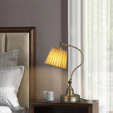 Modern Arched Metal Desk Lamp with Empire Pleated Linen Shade and Adjustable Arm