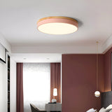 Modern Circular Wood LED Flush Mount Ceiling Lamp for Living Room and Bedroom