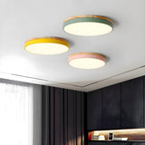Modern Circular Wood LED Flush Mount Ceiling Lamp for Living Room and Bedroom